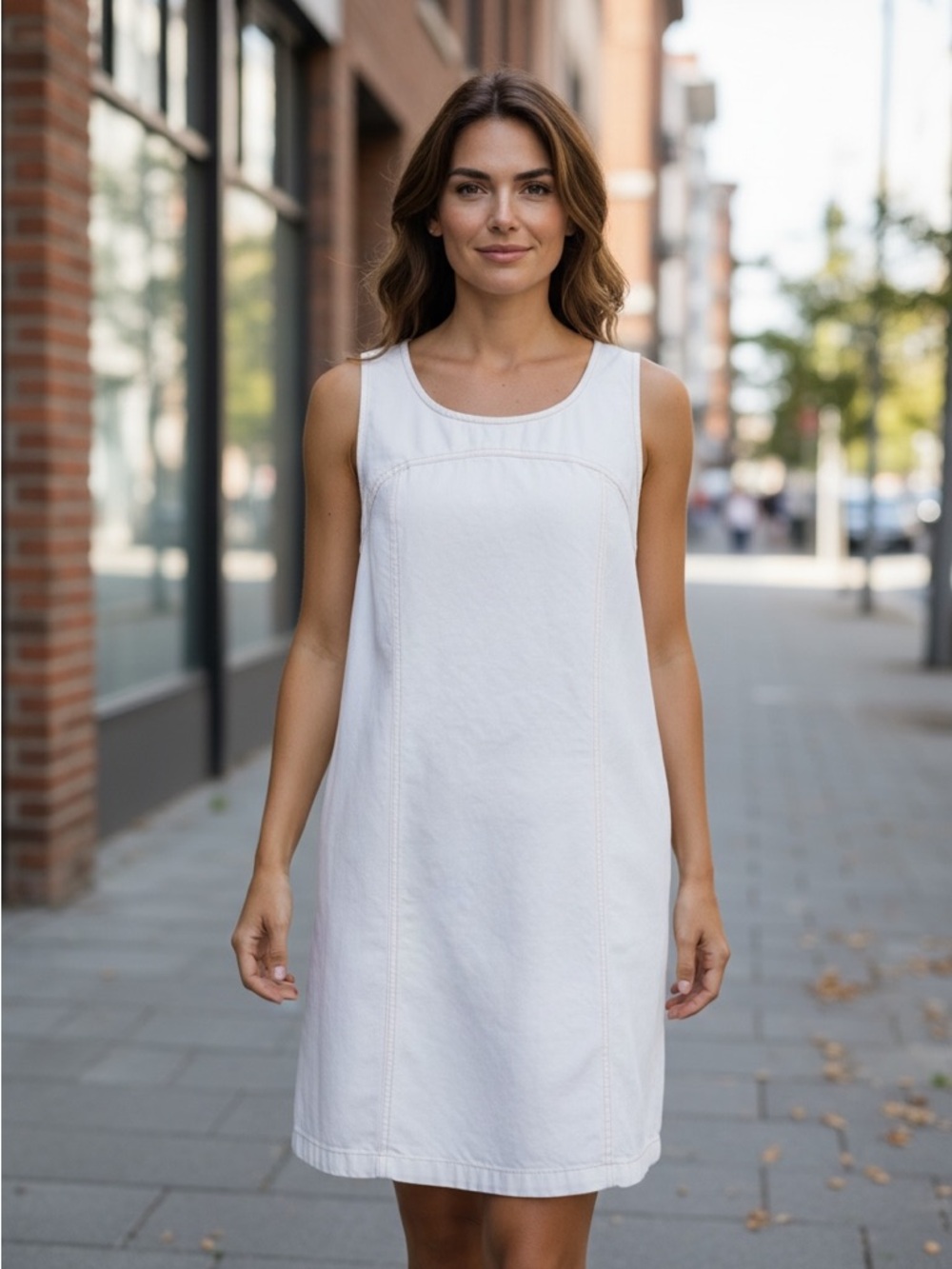 Time and Tru Off White Sleeveless Shift Dress Large Minimalist Casual - Picture 1 of 8